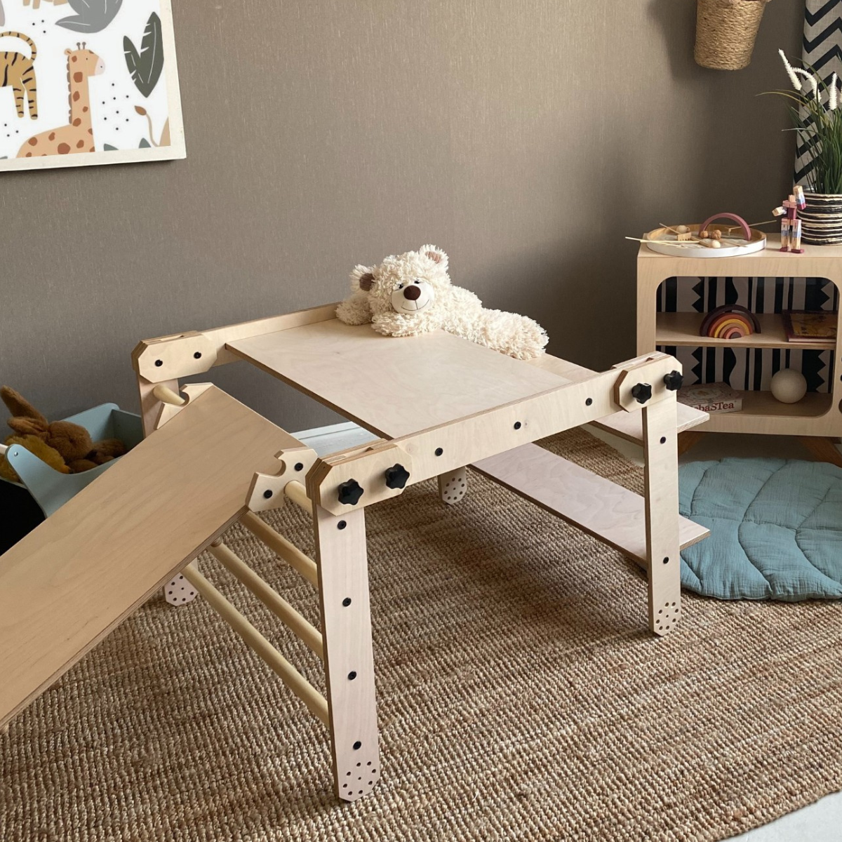 Montessori Klätterset / Bord & Hylla / Ritbräda - 3-i-1 Set
