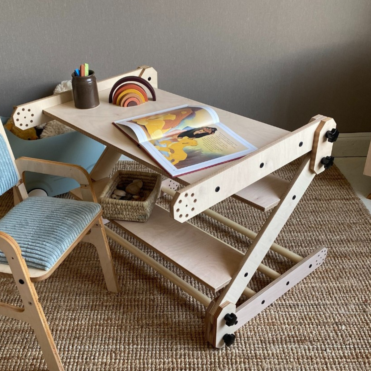 Montessori Klätterset / Bord & Hylla / Ritbräda - 3-i-1 Set