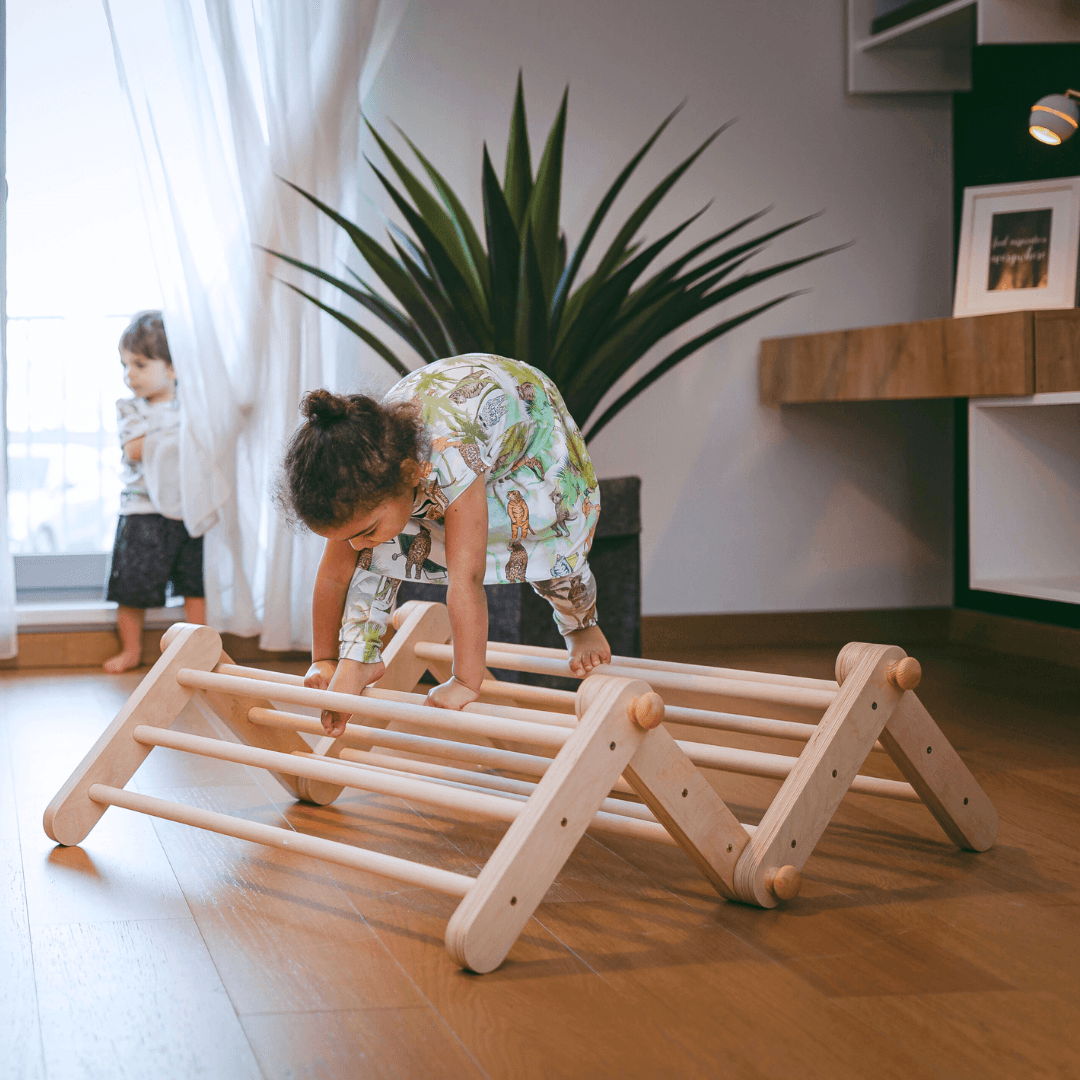 Montessori Flexibel Klätterställning i Trä med Rutschkana - 4 Delar