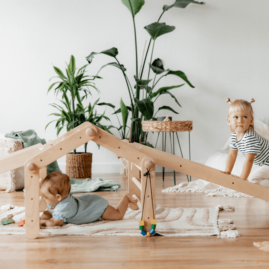 Montessori Flexibel Klätterställning i Trä med Rutschkana - 4 Delar