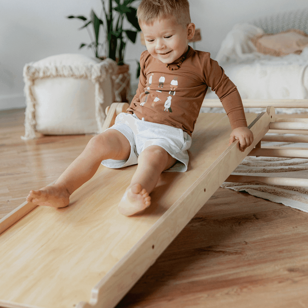 Montessori Flexibel Klätterställning i Trä med Rutschkana - 4 Delar