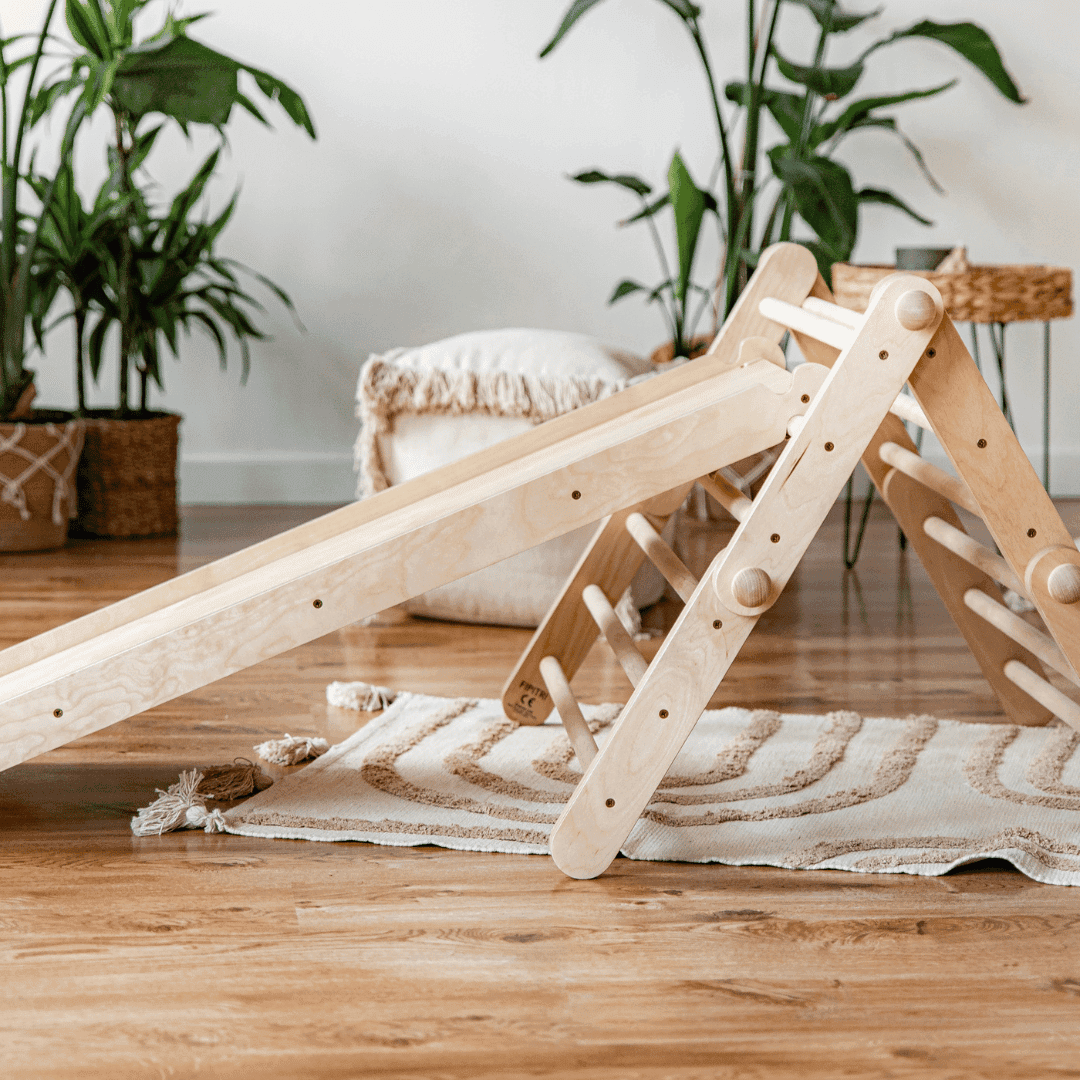 Montessori Flexibel Klätterställning i Trä med Rutschkana - 4 Delar