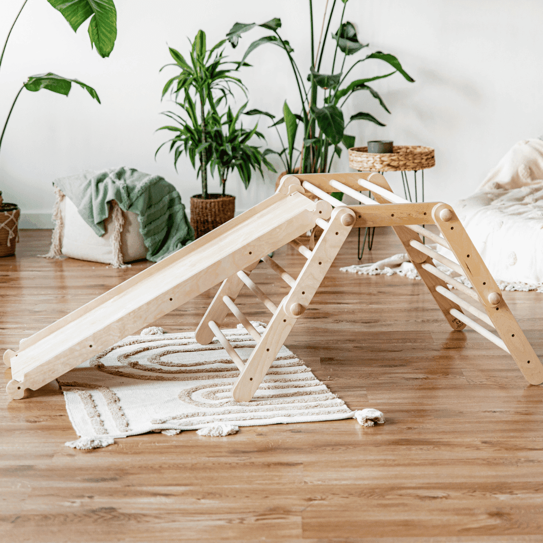 Montessori Flexibel Klätterställning i Trä med Rutschkana - 5 Delar