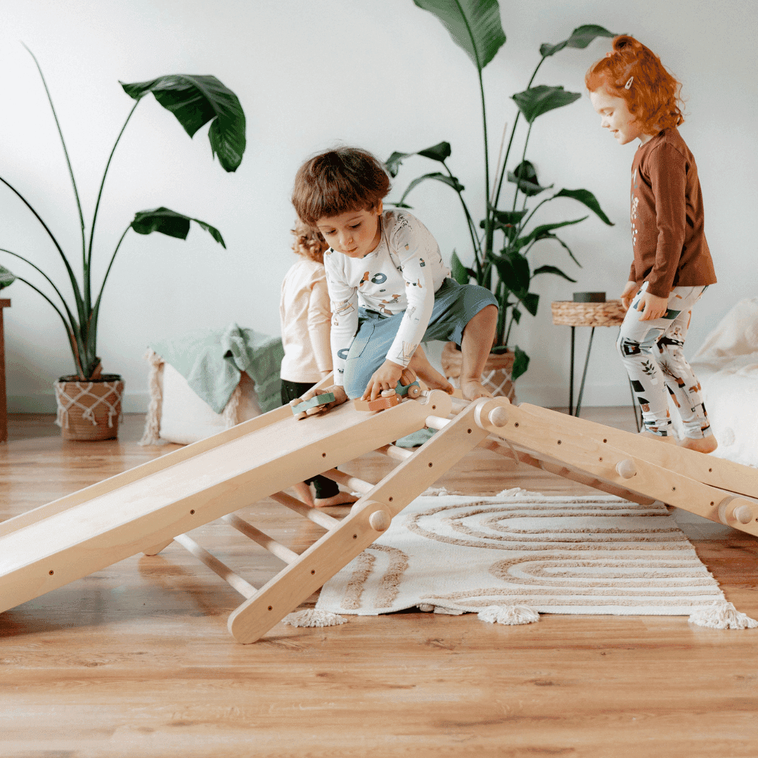 Montessori Flexibel Klätterställning i Trä med Rutschkana - 5 Delar