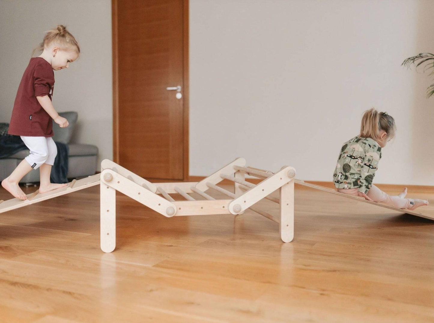 Montessori Flexibel Klätterställning i Trä med Rutschkana - 5 Delar