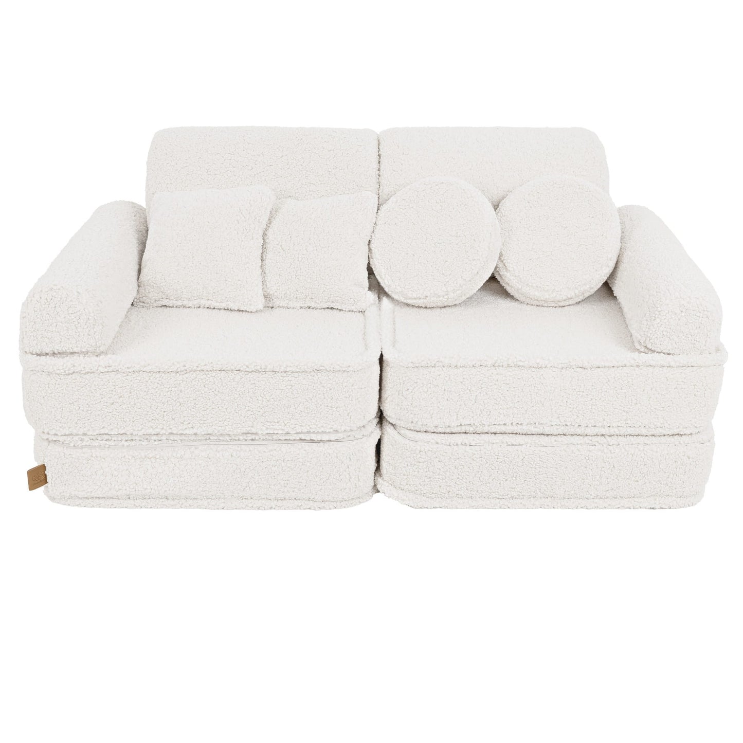 Fluffig Teddy Block Barnsoffa Med Kuddar - Off-White
