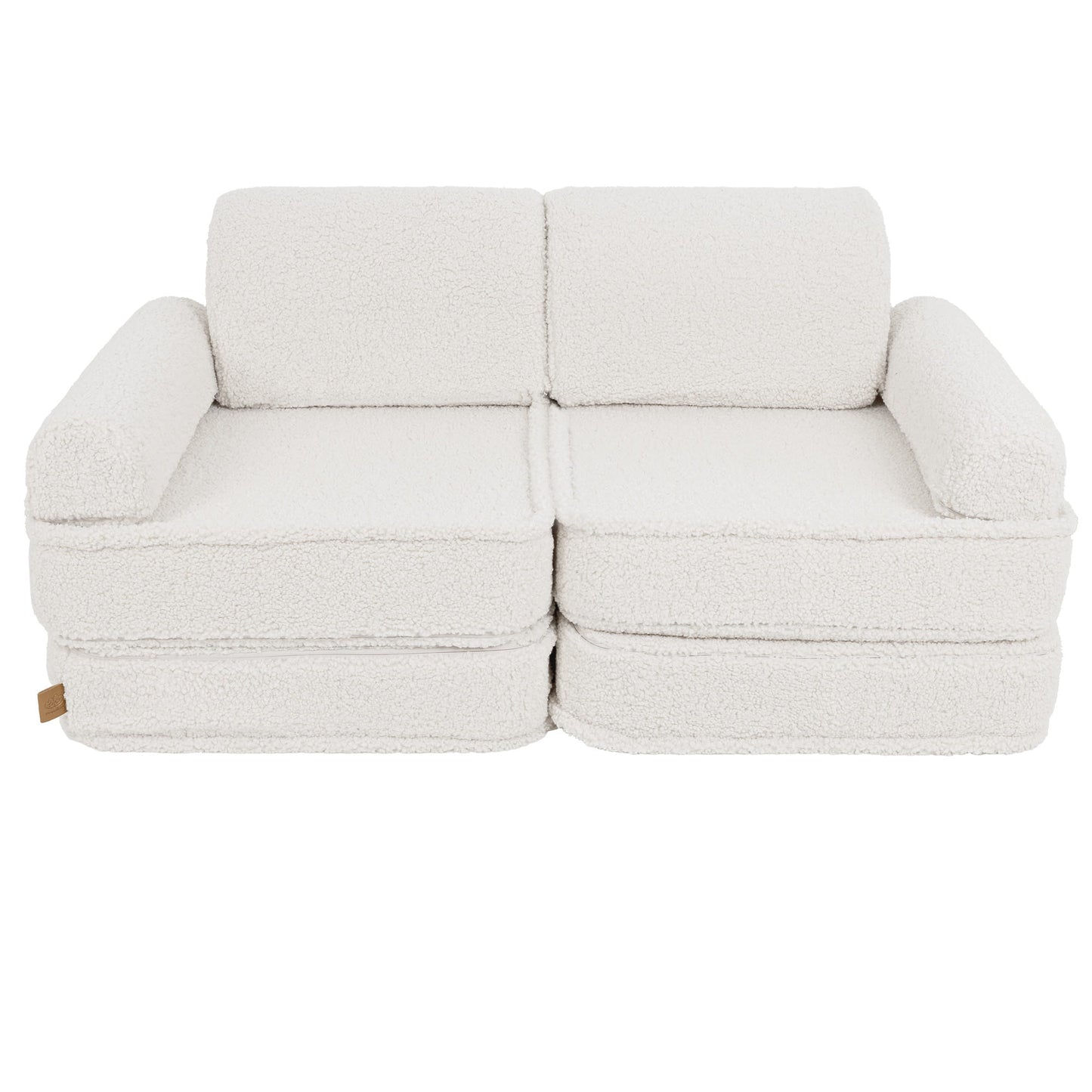Fluffig Teddy Block Barnsoffa Med Kuddar - Off-White