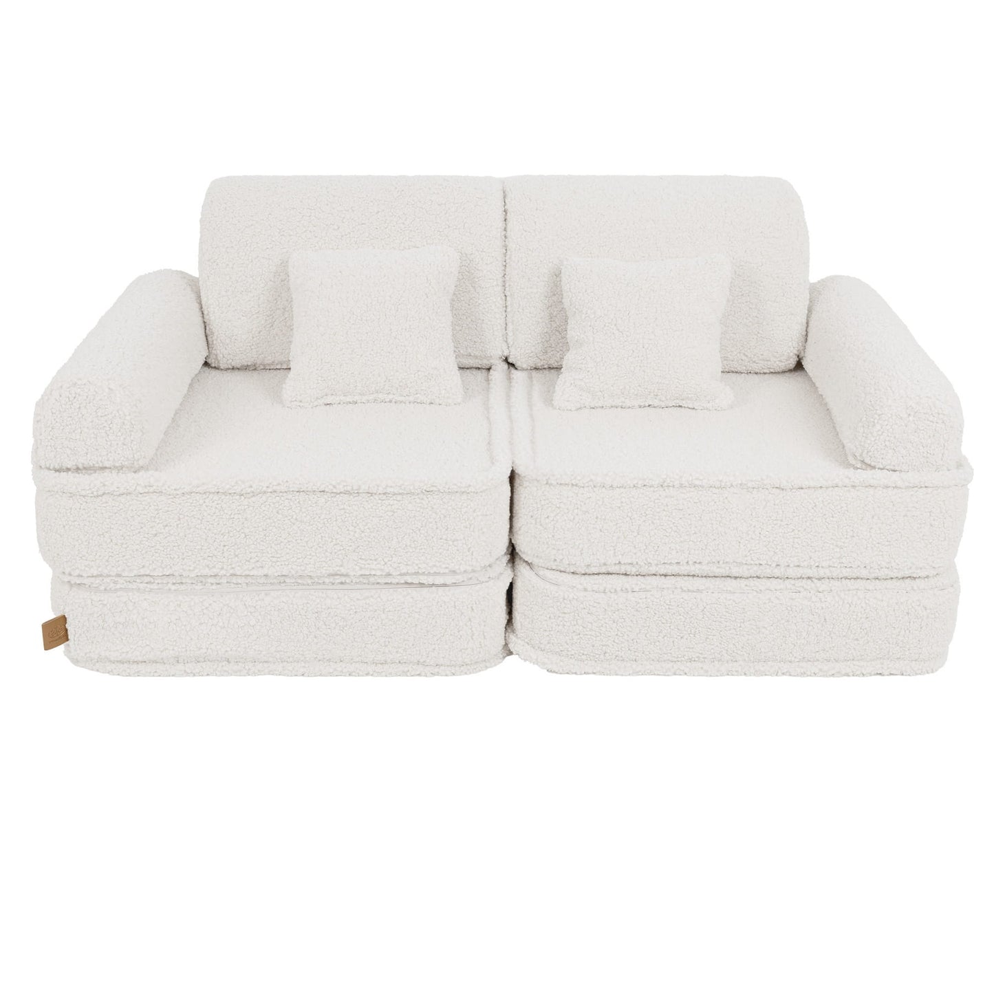 Fluffig Teddy Block Barnsoffa Med Kuddar - Off-White