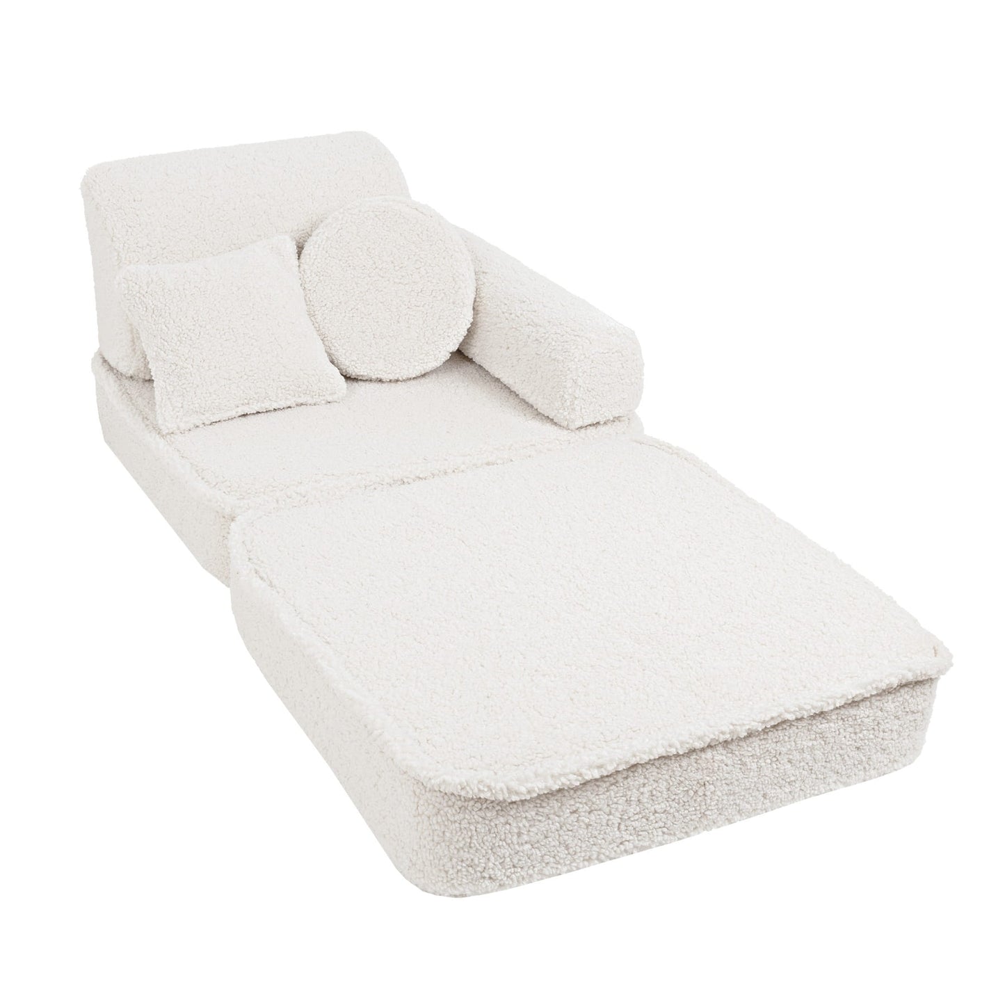 Fluffig Teddy Block Barnsoffa Med Kuddar - Off-White