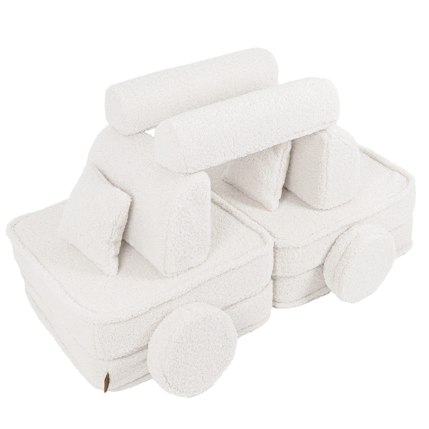 Fluffig Teddy Block Barnsoffa Med Kuddar - Off-White