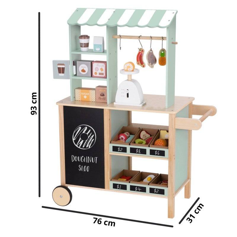 Marknadsstånd / Butiksbod i Trä och Mintgrön Barn 3+ (73 delar)