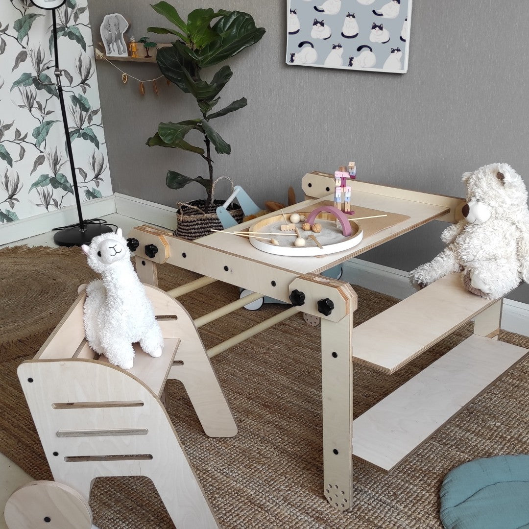 Montessori Klätterset / Bord & Hylla / Ritbräda - 3-i-1 Set