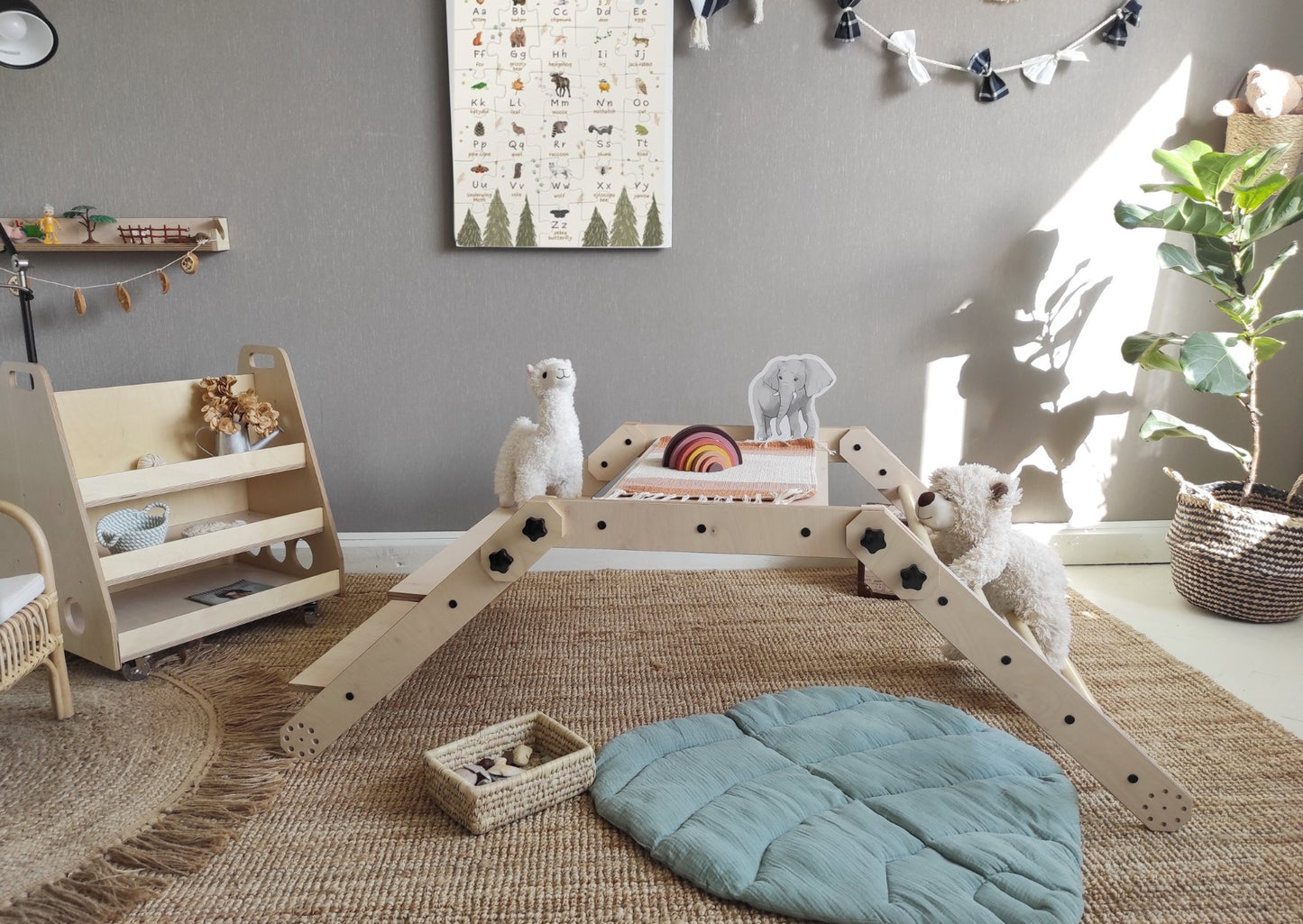 Montessori Klätterset / Bord & Hylla / Ritbräda - 3-i-1 Set