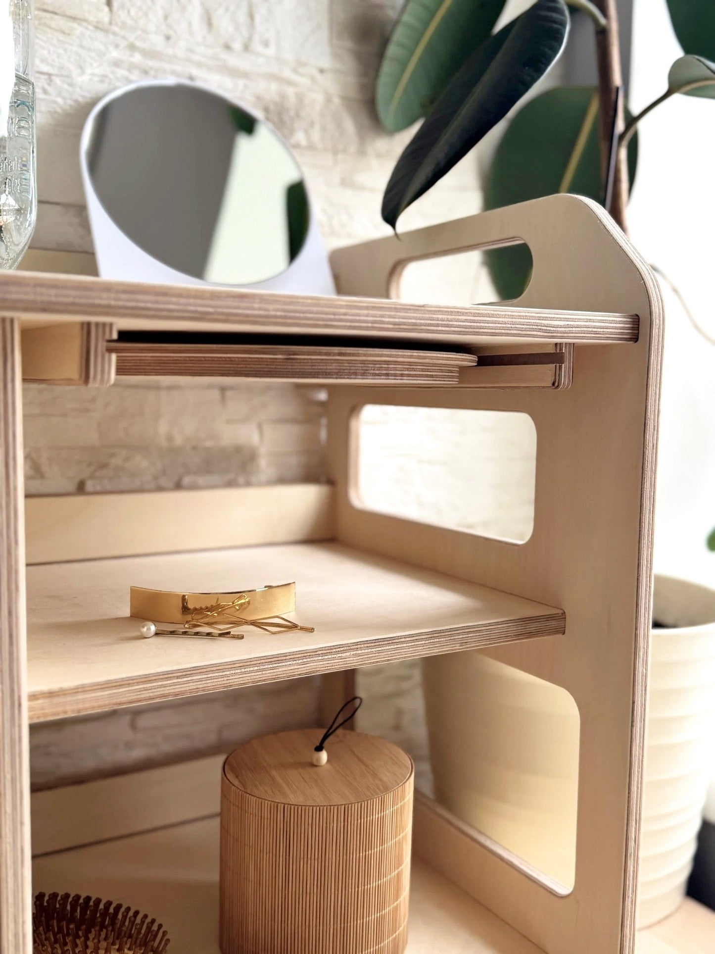 Montessori Tvättställe & Handfat med Förvaring i Trä för Barn - Stor