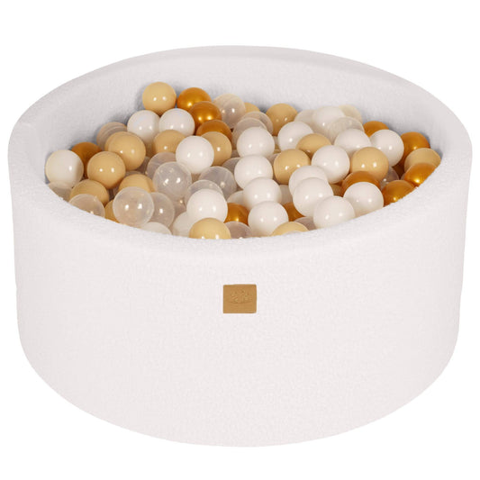 Rund Vit Bollhav Med 300 Guld/Beige/Vita Bollar, 90x40cm