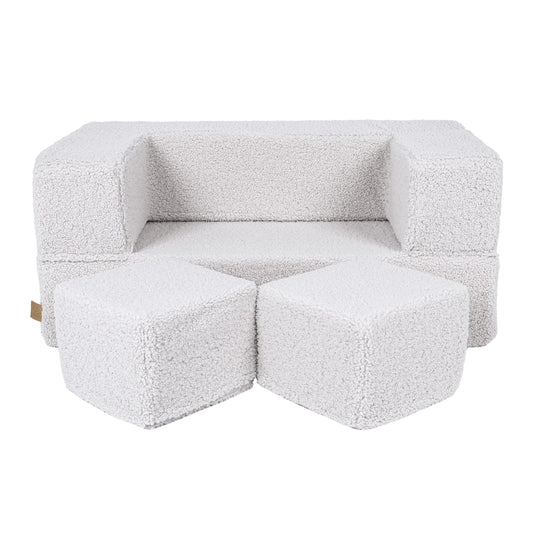 Teddy Block Barnsoffa / Leksoffa i Mjukt Fluffigt Material - Vit