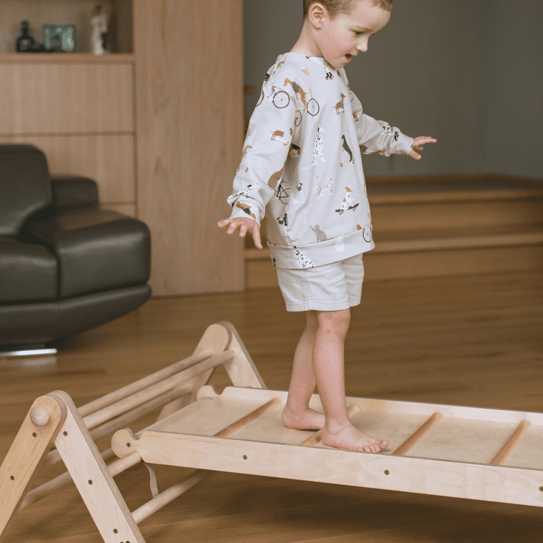 Montessori Flexibel Klätterställning i Trä med Rutschkana - 4 Delar