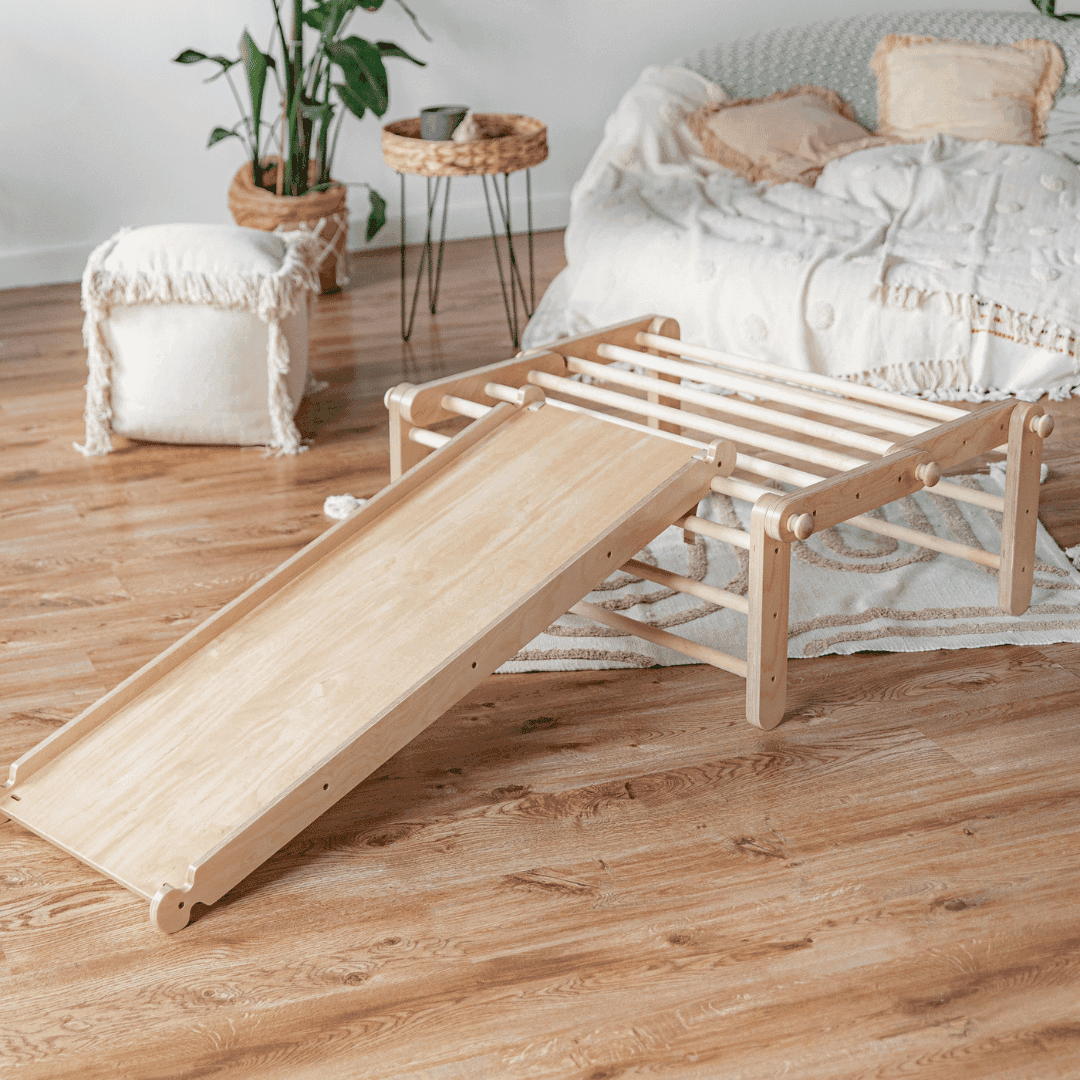 Montessori Flexibel Klätterställning i Trä med Rutschkana - 4 Delar