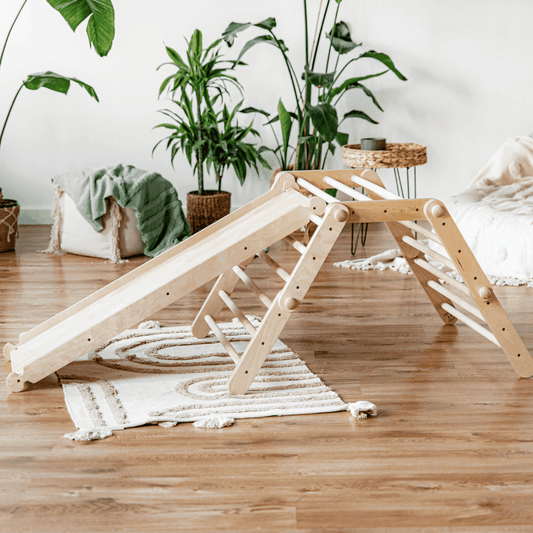 Montessori Flexibel Klätterställning i Trä med Rutschkana - 5 Delar