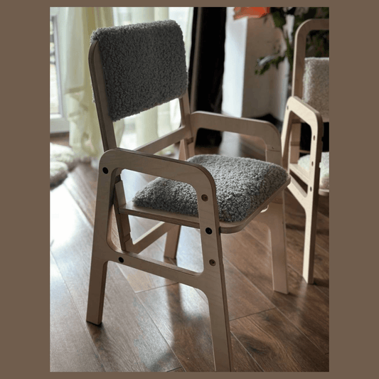 Justerbar Ergonomisk Stol i Trä för Barn - Grå Ull Sits