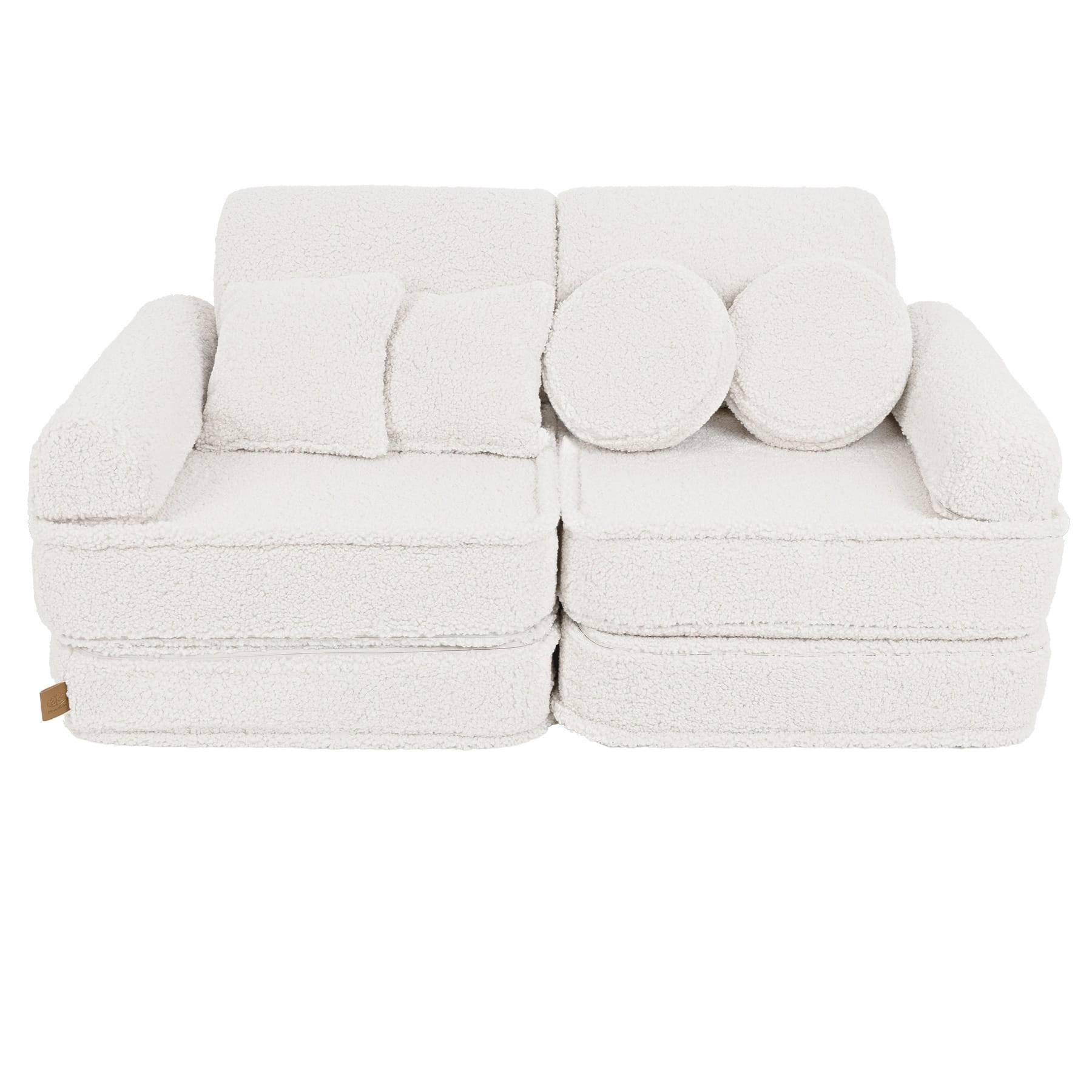 Fluffig Teddy Block Barnsoffa Med Kuddar - Off-White