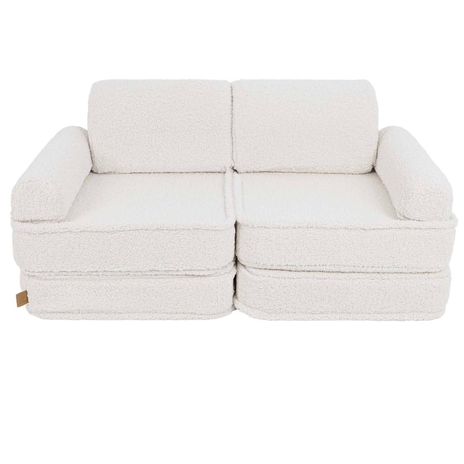 Fluffig Teddy Block Barnsoffa Med Kuddar - Off-White