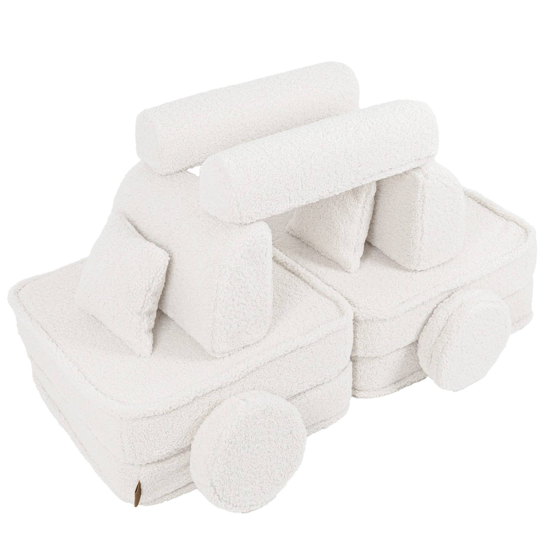 Fluffig Teddy Block Barnsoffa Med Kuddar - Off-White