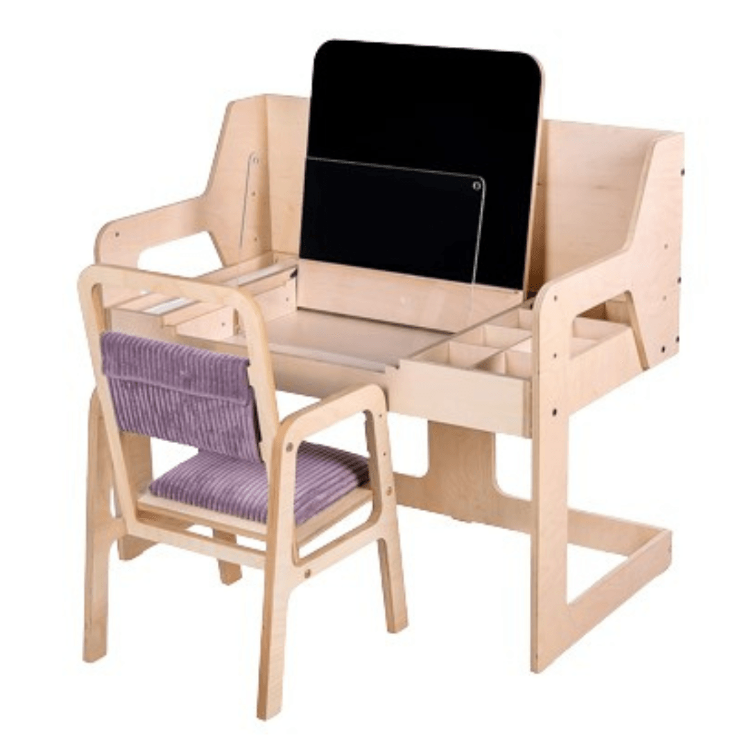 Justerbart Montessori Stol & Skrivbord Set i Trä för Barn 3-12 år - Mauve Rosa