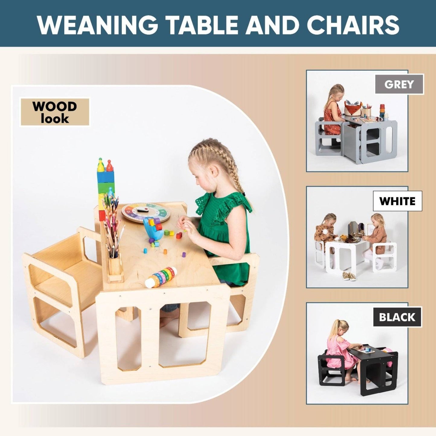 Montessori avvänjningsbord och 2 stolar