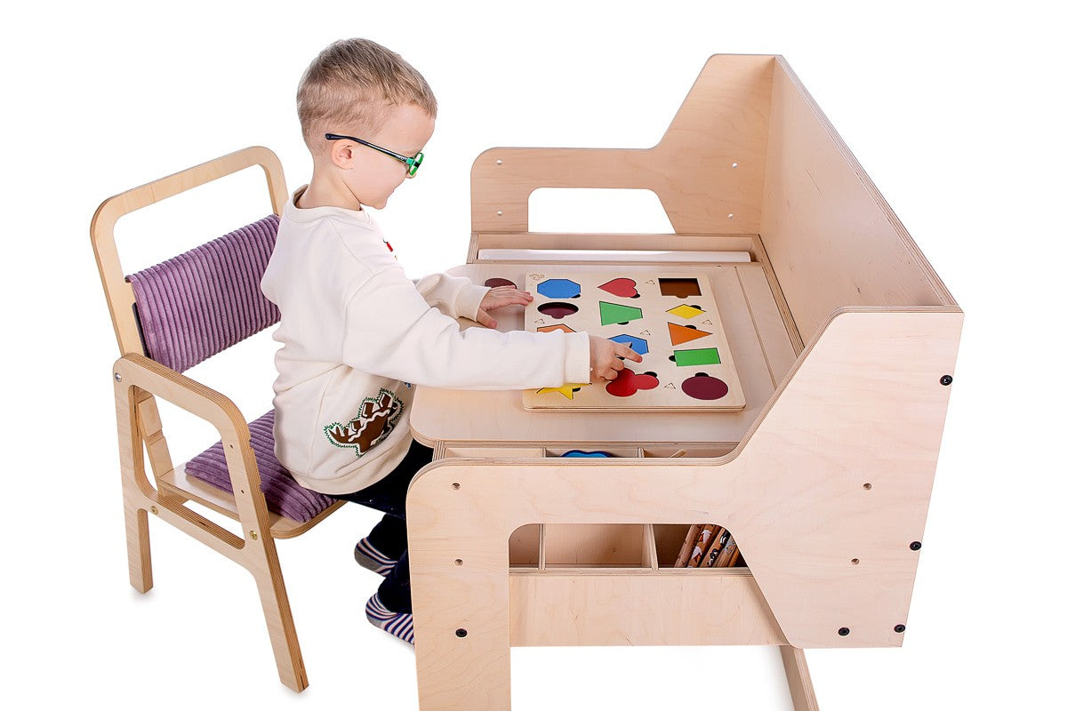 Justerbart Montessori Stol & Skrivbord Set i Trä för Barn 3-12 år - Mauve Rosa
