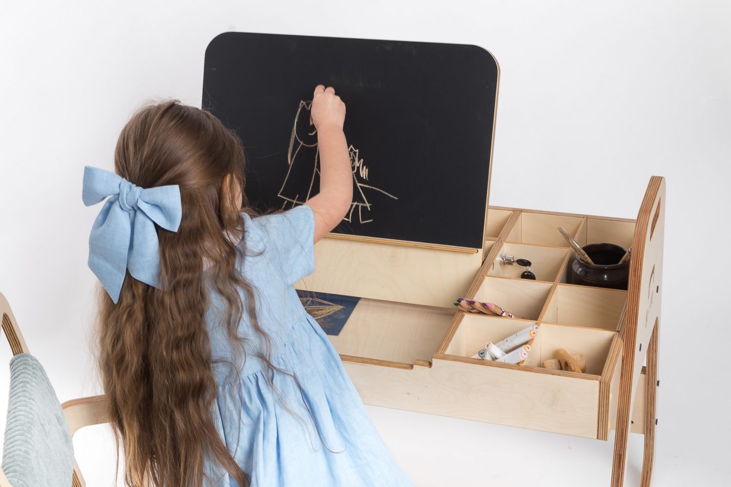Justerbar Montessori Stol & Skrivbord Set i Trä för Barn - Mintgrön - Julle