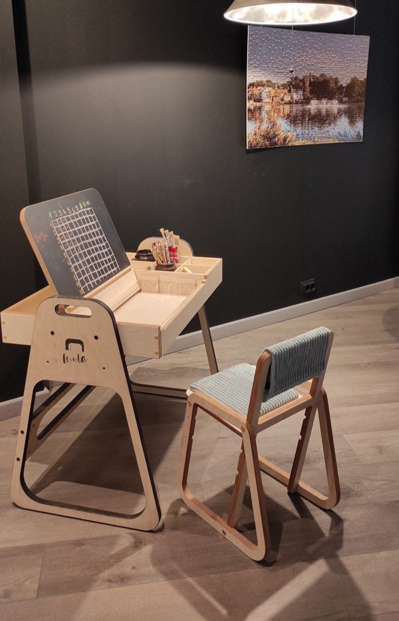 Justerbar Montessori Stol & Skrivbord Set i Trä för Barn - Mintgrön - Julle