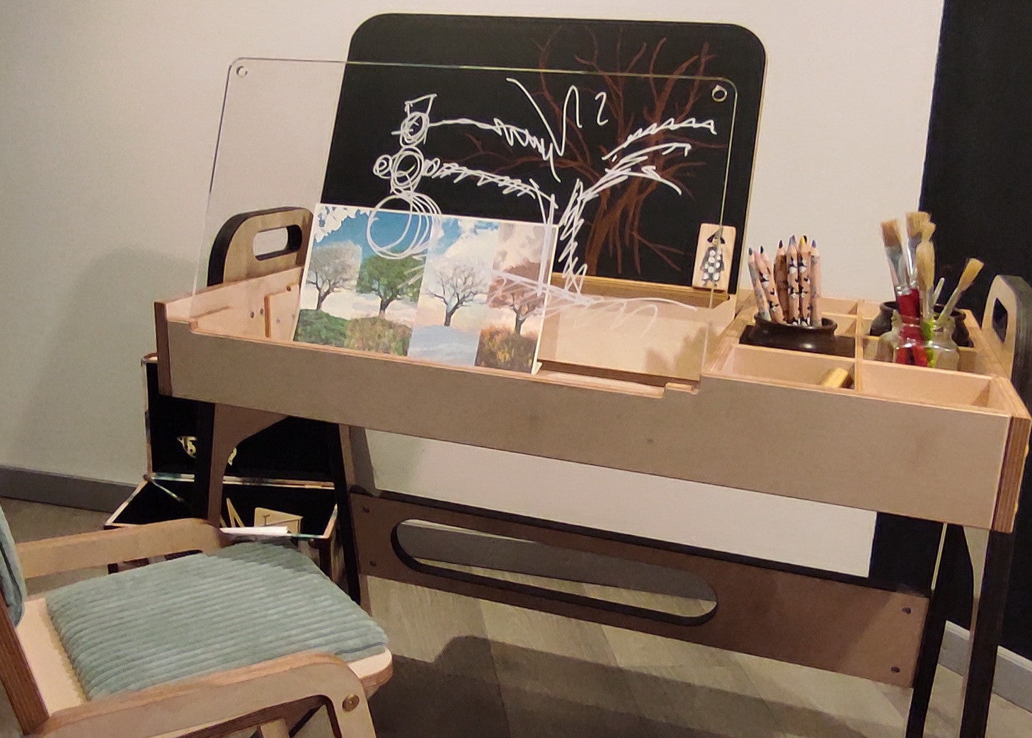 Justerbar Montessori Stol & Skrivbord Set i Trä för Barn - Mintgrön - Julle