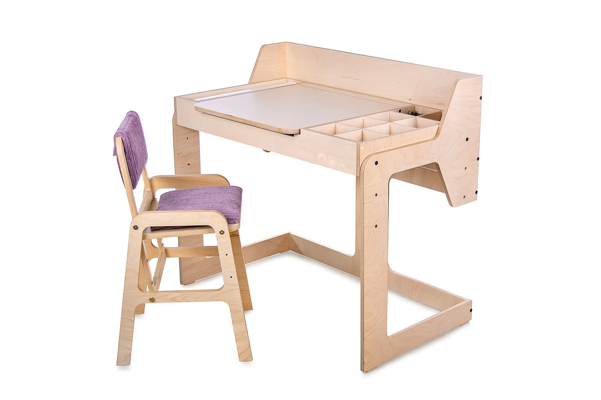 Justerbart Montessori Stol & Skrivbord Set i Trä för Barn 3-12 år - Mauve Rosa