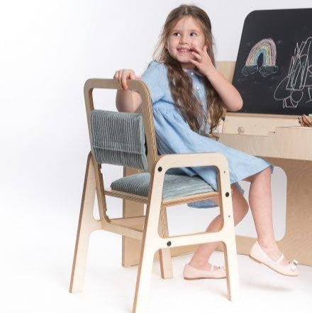 Justerbart Montessori Stol & Skrivbord Set i Trä för Barn 3-12 år - Mintgrön