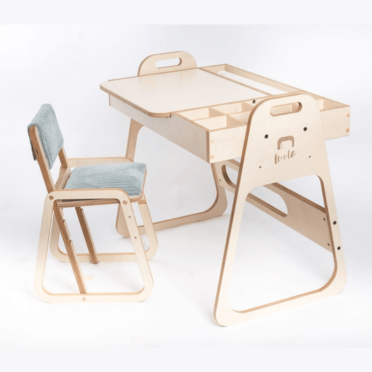 Justerbar Montessori Stol & Skrivbord Set i Trä för Barn - Mintgrön - Julle
