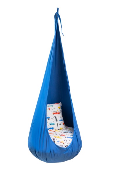Extra Stor Blå Hängstol Med Biltryck på Sittpuff & Kudde