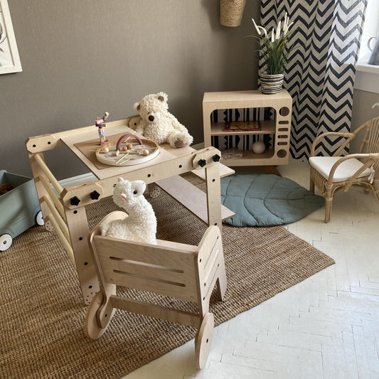 Montessori Klätterset / Bord & Hylla / Ritbräda - 3-i-1 Set