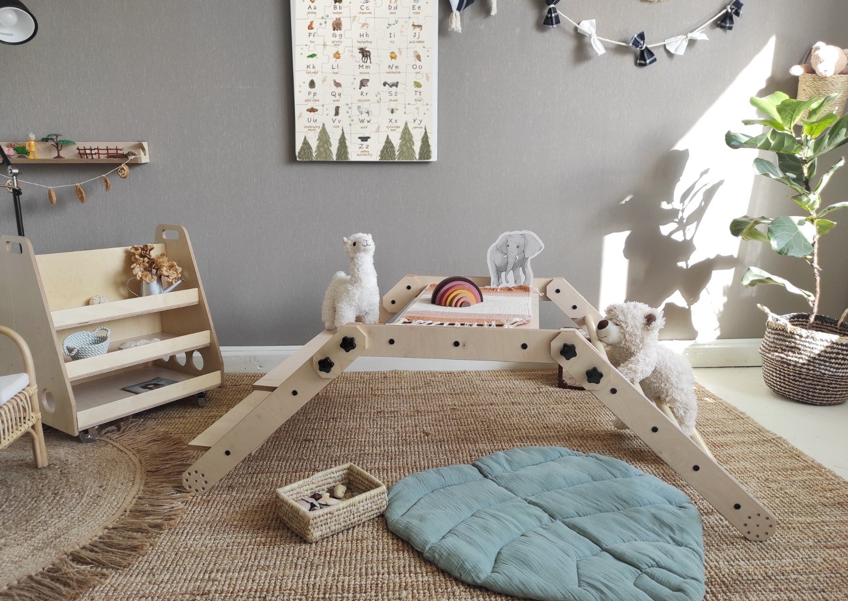 Montessori Klätterset / Bord & Hylla / Ritbräda - 3-i-1 Set