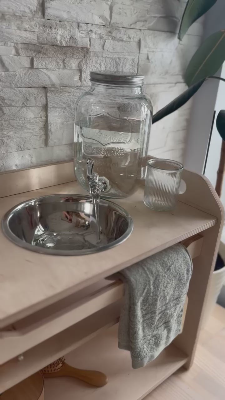 MonMontessori Tvättställe & Handfat med Förvaring i Trä för Barn - Liten
