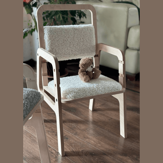 Justerbar Ergonomisk Stol i Trä för Barn - Kräm Ull Sits